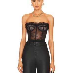 Maren Corset Top in Black - NBD Black Sheer Lace Size XXS